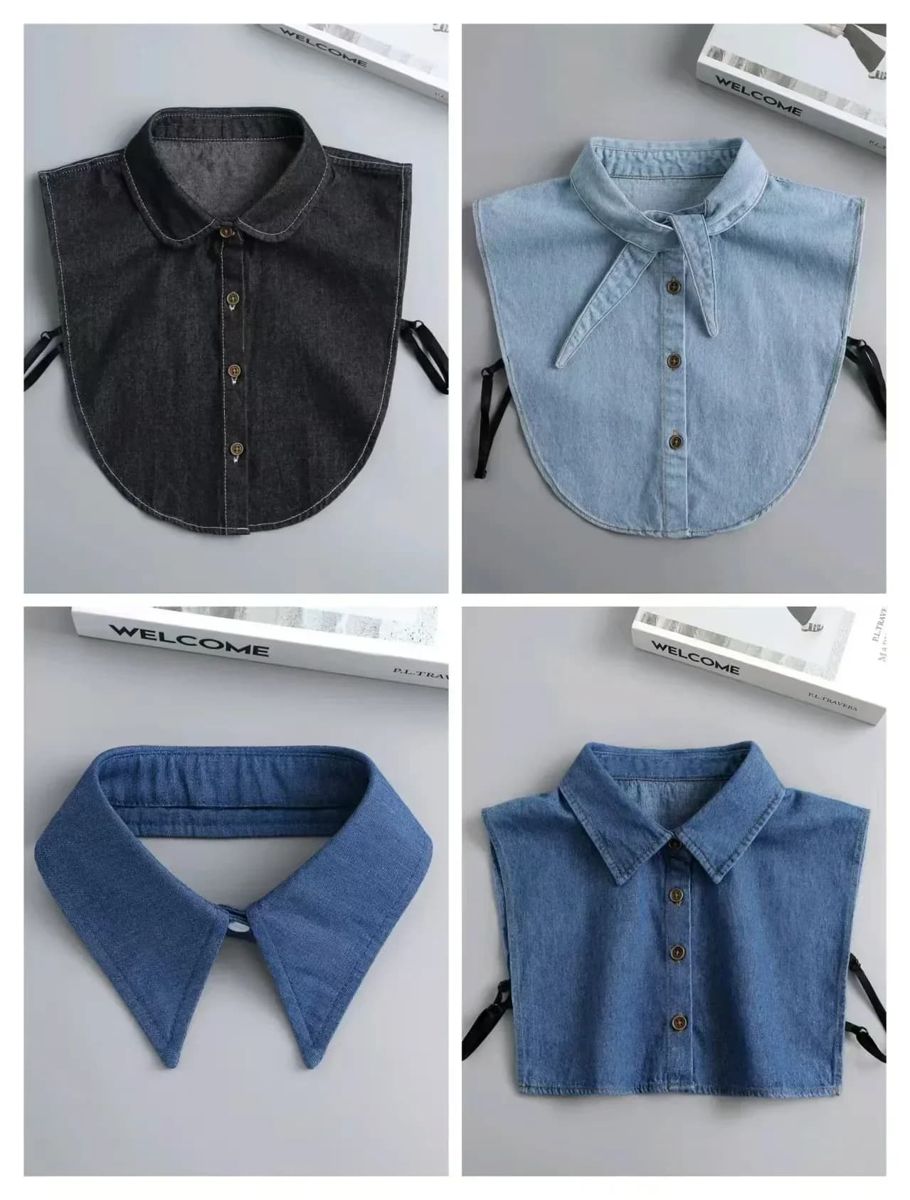 Fashion Denim Shirt Fake Collar Vintage Solid Detachable Shirt Collar False Lapel Blouse Top Women Clothes Accessories Girls