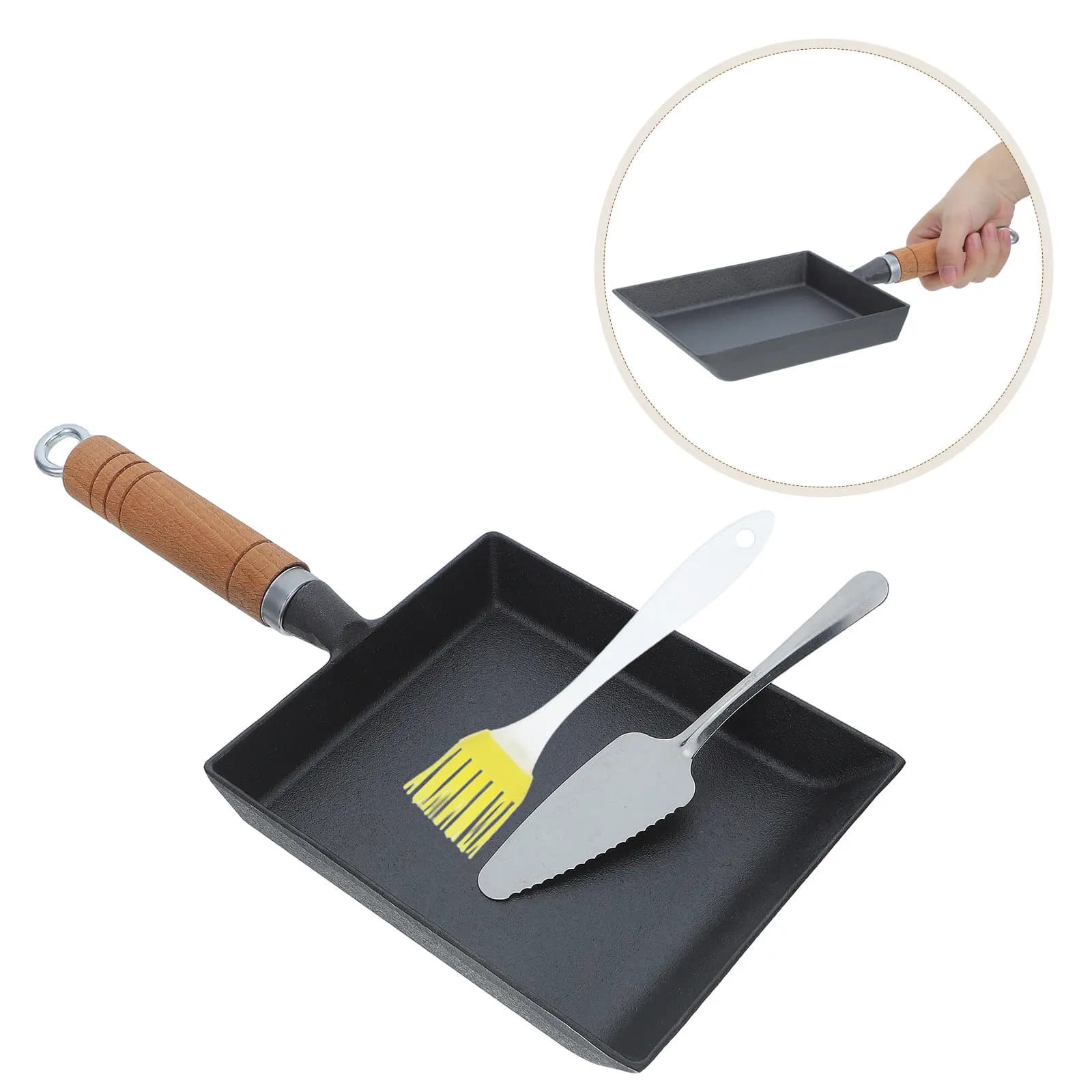 Nonstick Cast Iron Japanese Omelette Pan Small Rectangular Tamagoyaki Egg Roll Pan for Stovetop Induction Breakfast Flat Frying