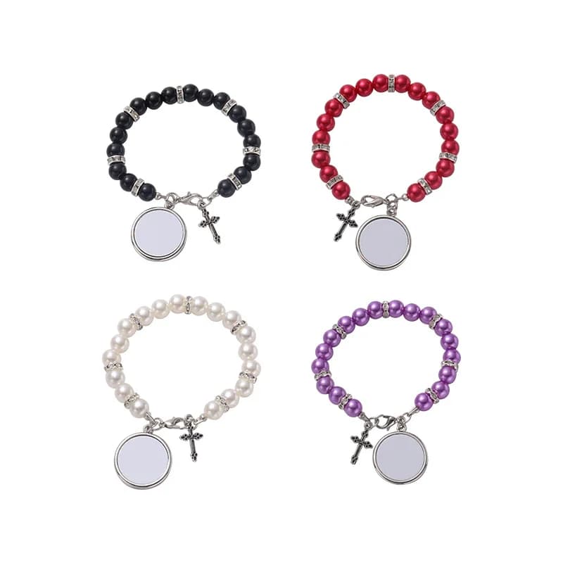 Sublimazione perline vuote croce rosario cattolico bracciali rosario bracciali religiosi stampa fotografica fai da te bracciali rosario