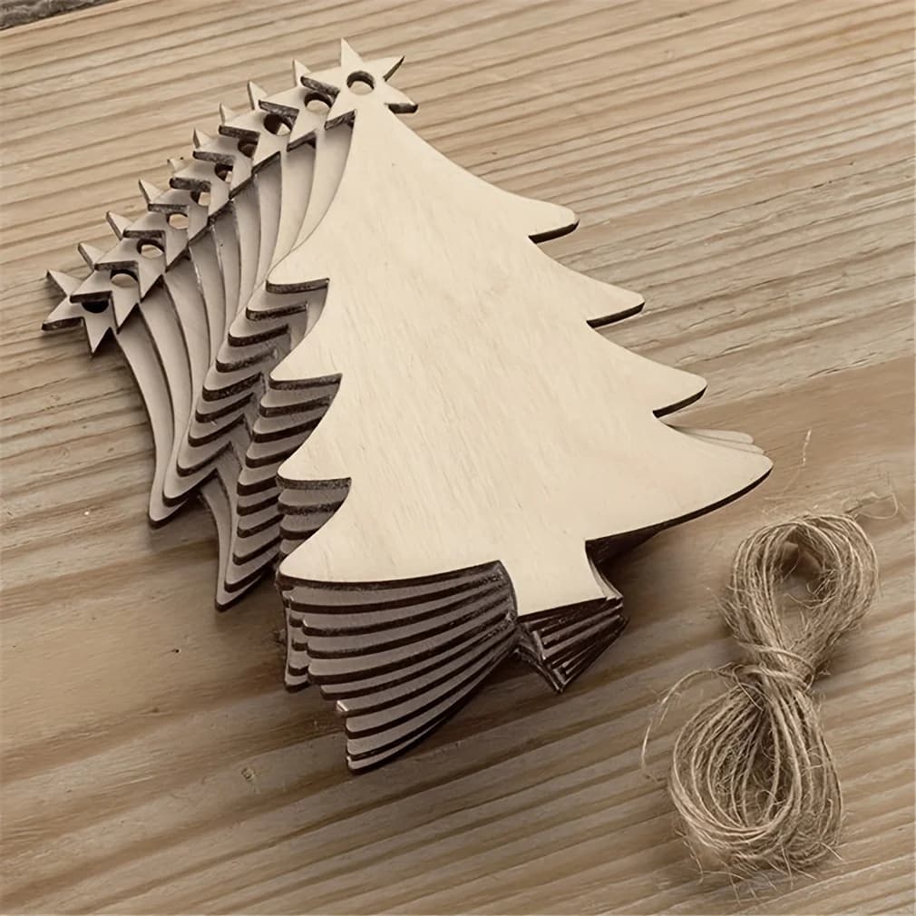 10 pieces of Christmas tree-shaped wooden handicrafts, hanging ornaments, unfinished Christmas tree pendant decoration, wooden slices for crafts