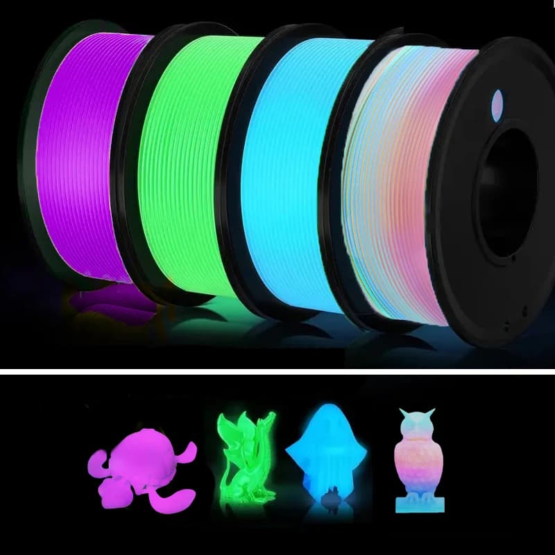 3D Printer Filament Set, Multicolor Fluorescent Filament, Green, Blue, Purple and Rainbow, Filament PLA 1,75 mm