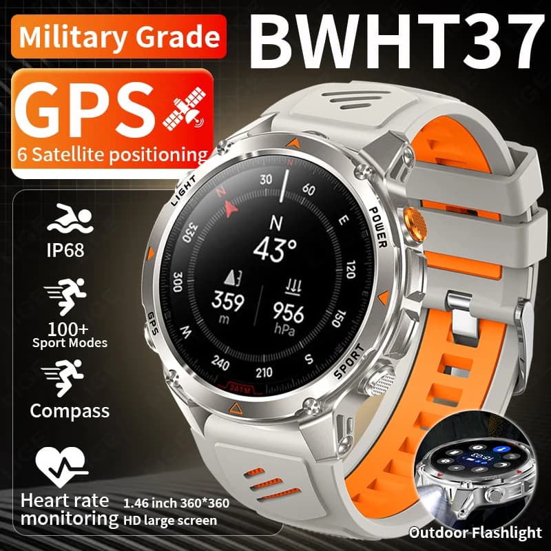 LIGE Robust GPS Track Men's Watch Smart LED Flashlight Electric compass 3ATM Waterproof Bluetooth call Sports Cycling Men Smartwatch Hombre
