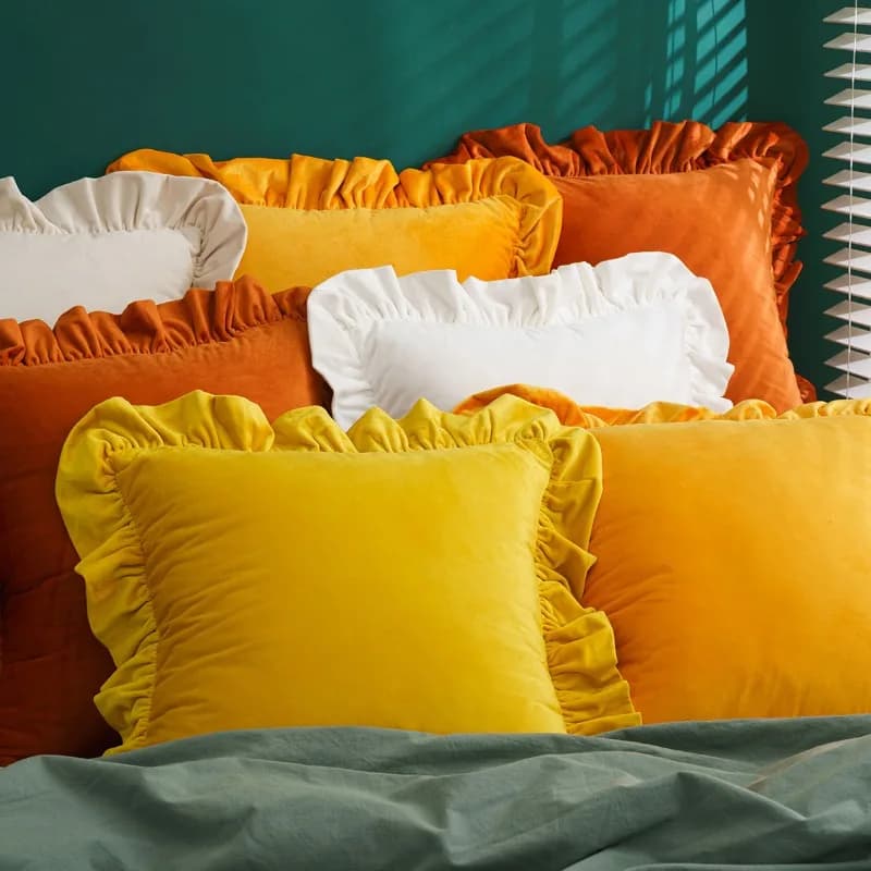 Fodera per cuscino in velluto con volant INS, federa decorativa in tinta unita per divano letto, finestra, sedile o cuscino lombare, decorazioni per la casa