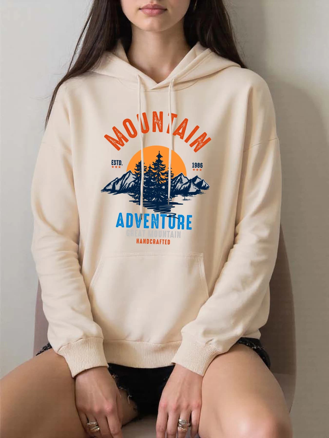 Mountain Adventure Grandi stampe artigianali Felpe con cappuccio da donna Felpa con cappuccio morbida in pile Hip Hop Abbigliamento sportivo allentato Pullover casual All-Match