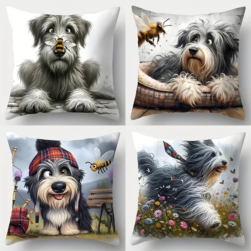 Pillow Covers Cute Cartoon Dog Pattern Decorative Polyester Fabric Machine Washable Zippered Cushion Case Cover No Insert For Home Living Room Bedroom Sofa Bed Couch Chair Car Office Cafe Patio Deck Bench Farmhouse Modern Ornament Festival Holiday Gift