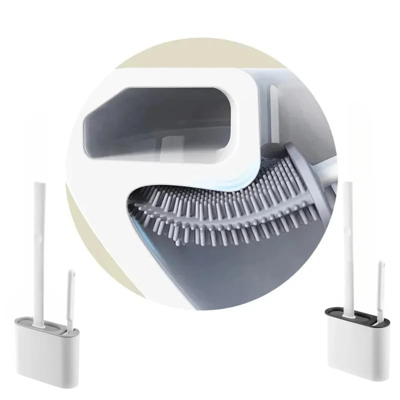 White Silicone Toilet Brush with 360° Flexible Head & Quick-Dry Holder - Long Handle for Deep Cleaning Small Bathrooms/RV Anti