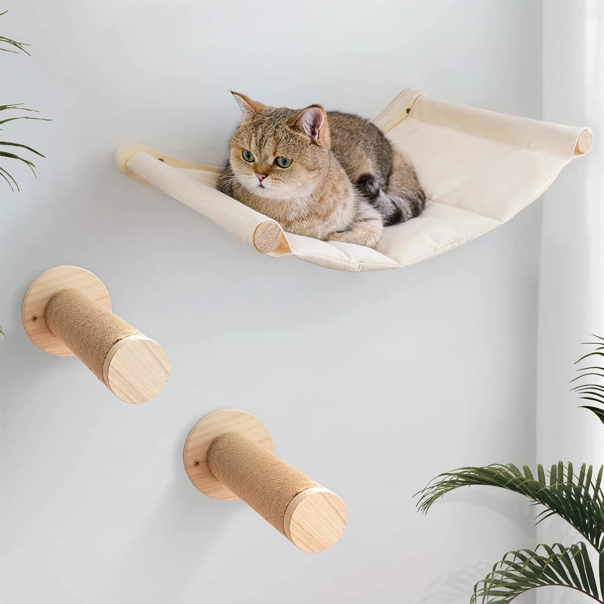 Wall hammock for cats for large cats or cats, shelves and wooden wall holes and sisal rope, bed furniture for jumping