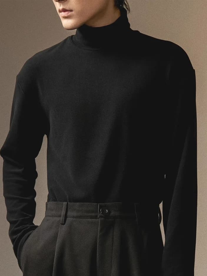 Loose Long Sve High Collar Modal T-irt Men's Temperance Sle Thin Skin-friendly Warm Underwear Base irt