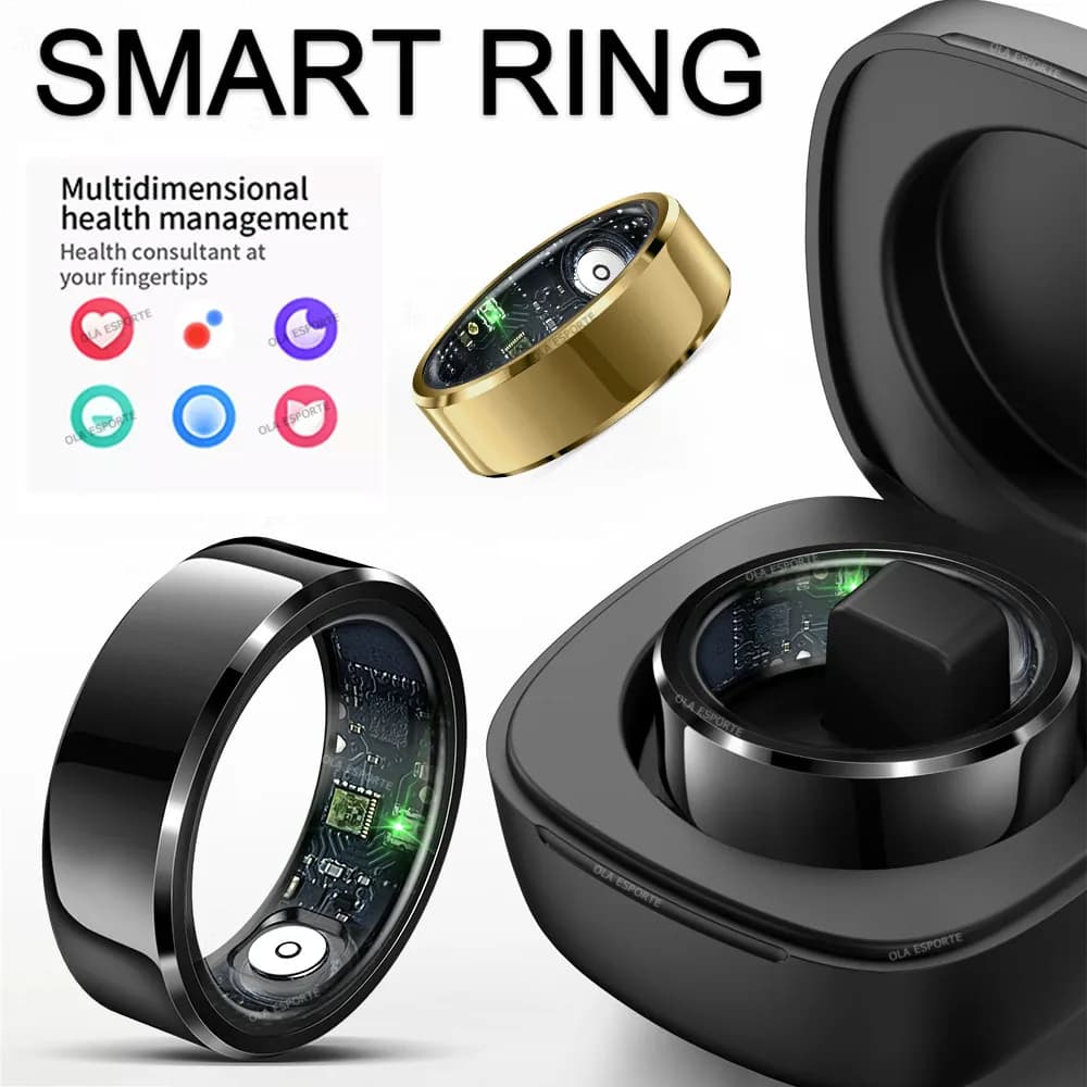 2026 New Smart Ring Man Woman with charging case, heart rate, blood oxygen, blood pressure monitor, 5ATM waterproof for Android iOS