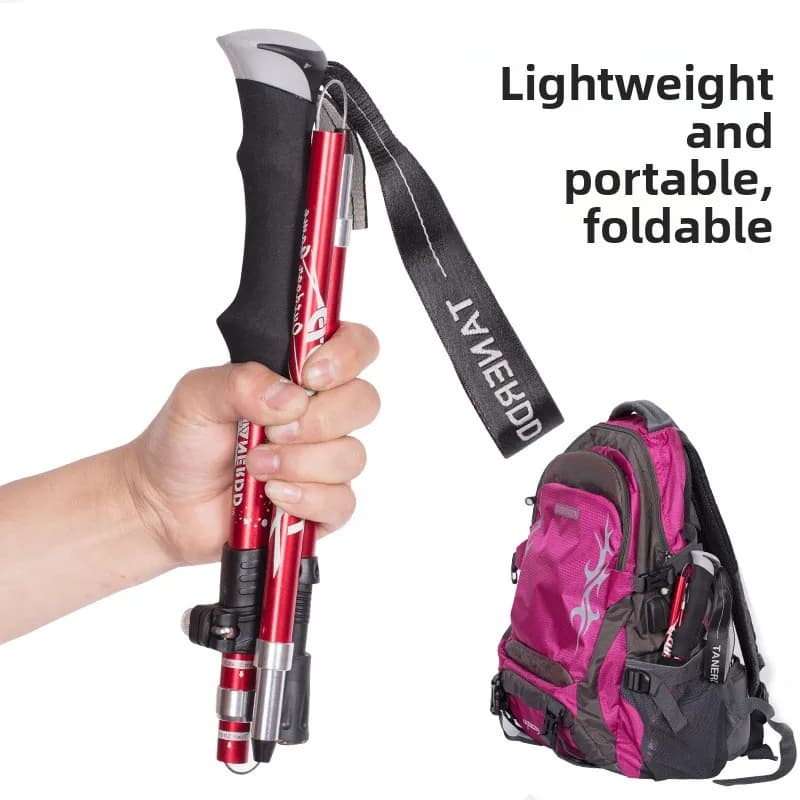 Foldable Trekking Stick in Aluminum Alloy 5 Sections, Ultra Lightweight and Compact for Open Hiking