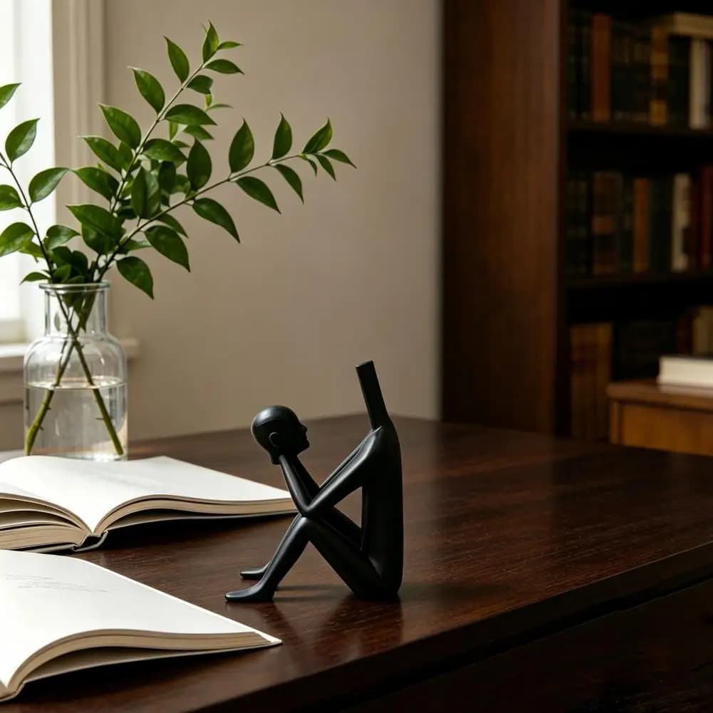 3d Printing Sculpture Desktop Phone Stand 3d Printed Reading Man Statue Abstract Book Head Sculpture Desk Decor Phone Holder