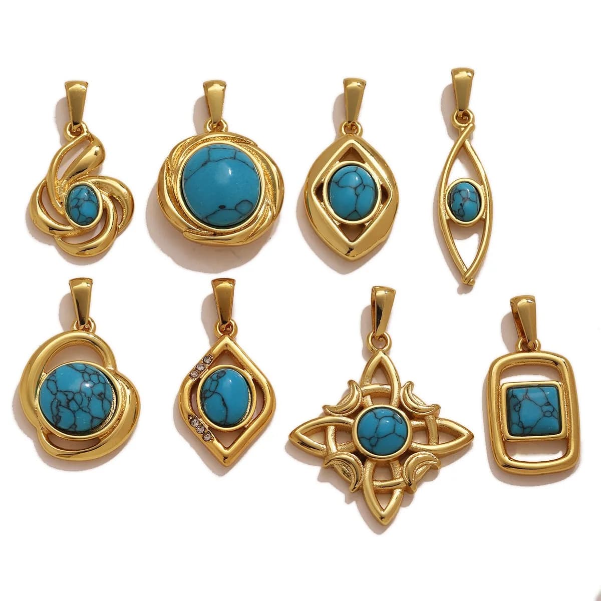 2Pcs Gold Tone Stainless Steel Natural Stone & Zircon Pendants Charms DIY Necklace Bracelet Earrings Jewelry Making Accessories