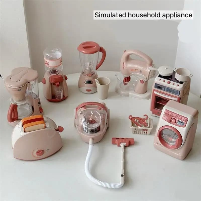 【New】Play House Toy Washing Machine Vacuum Cleaner Coffee Maker Toaster Mini Appliances Cute Toys Kids Pretend Play Toys