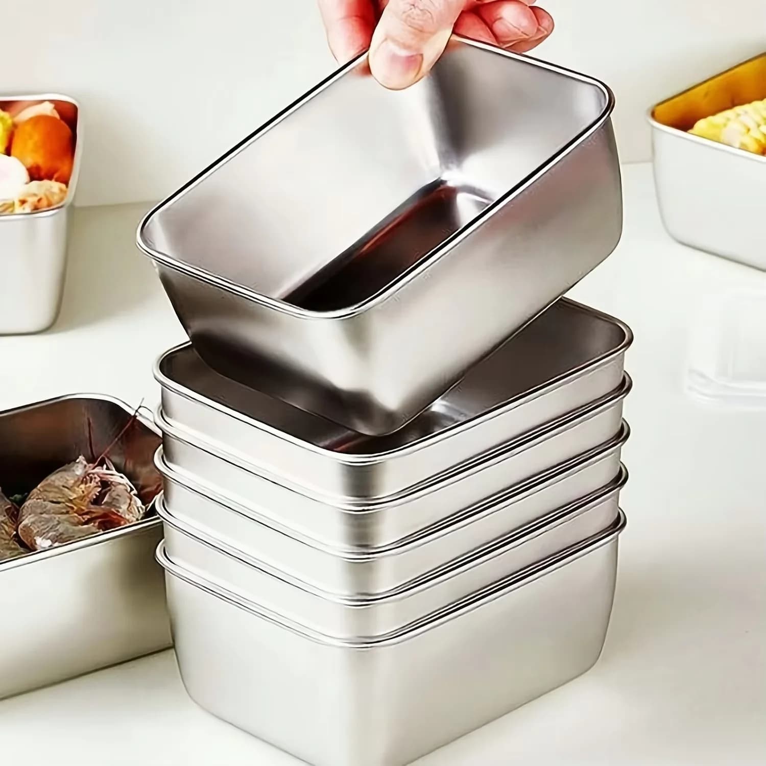 Set of 6 stainless steel food containers with lids, reusable stackable containers for camping, picnic, school