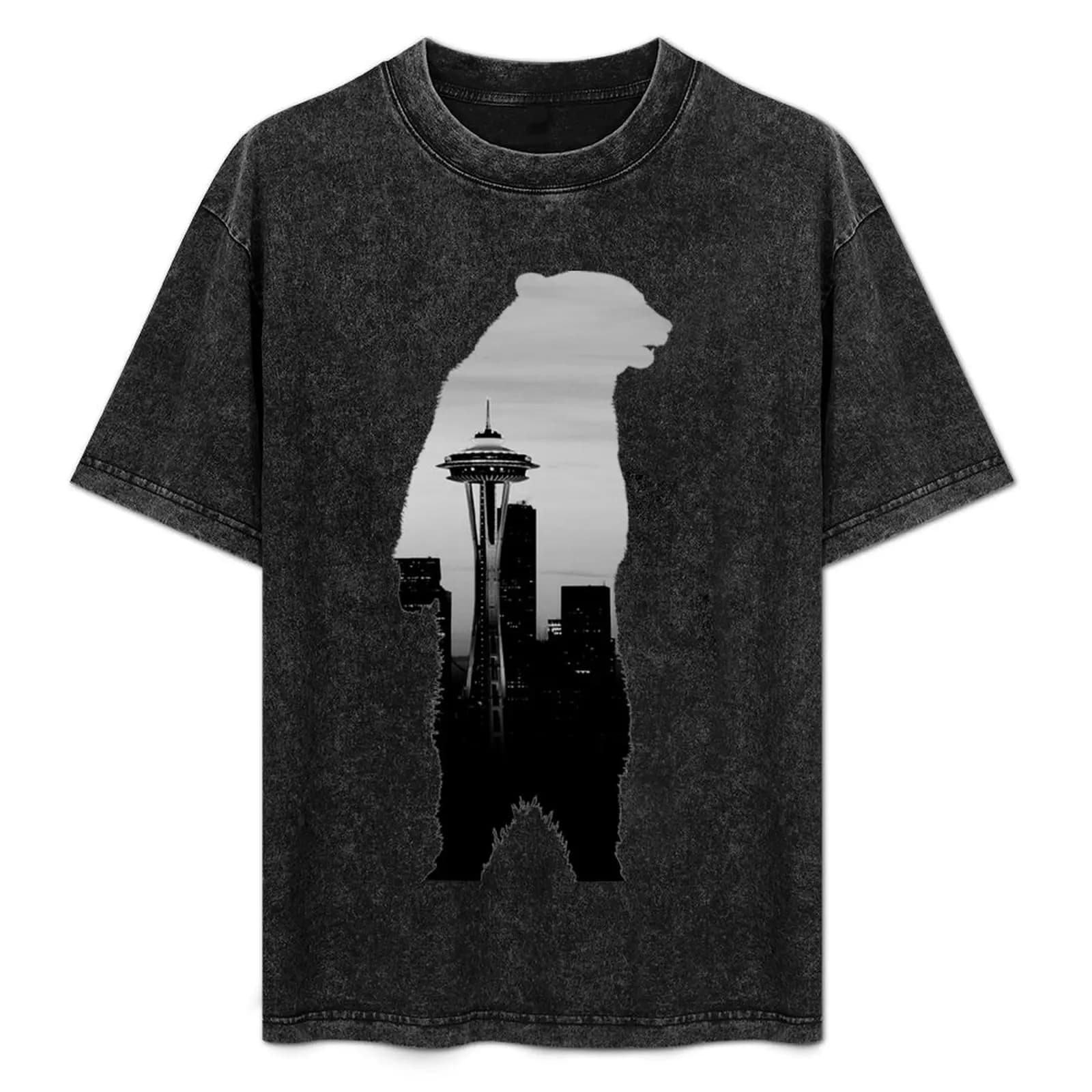 Space Needle Bear T-Shirt All Match Print Short Sleeve Top