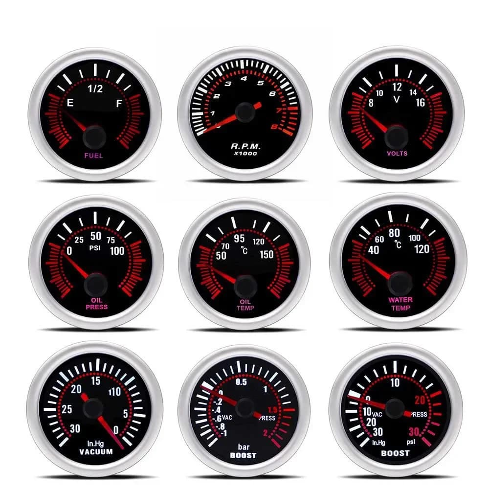 2 "52 MILLIMETRI Auto Calibro Contagiri Boost Meter PSI Bar Temperatura Dell'acqua Manometro Pressione Olio Vuoto Voltmetro Per Auto 12V