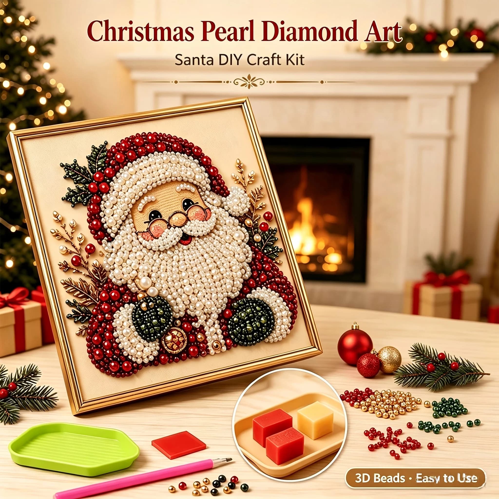Christmas Pearl Diamond Painting DIY Kit Santa Tree Wreath Partial Diamond Art Handmade Craft Wall Decor Holiday Gift