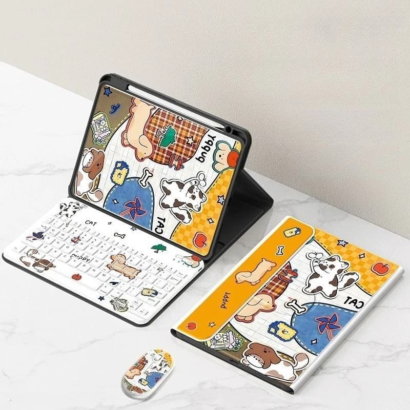 Set Tastiera e Mouse Bluetooth a Tema Animali Cartoon con Custodia per Tablet per Xiaomi 5 6S Pro 12.4 Mipad 7Pro 11.2 Redmi Pad SE
