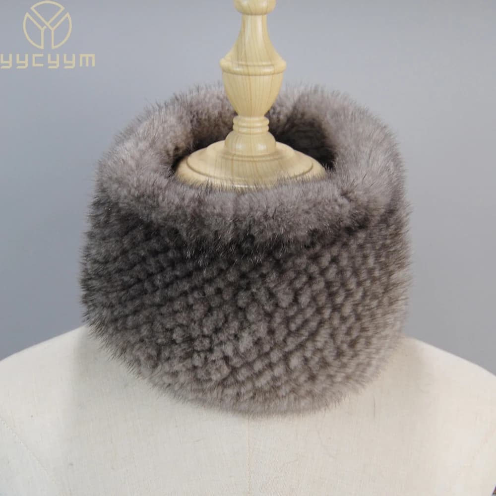 New Style Winter Knitted Real Fur Scarves Women Genuine Fur Scarves Ring Headband Female Scarves Lady Warm Mink Fur Shawls Wraps