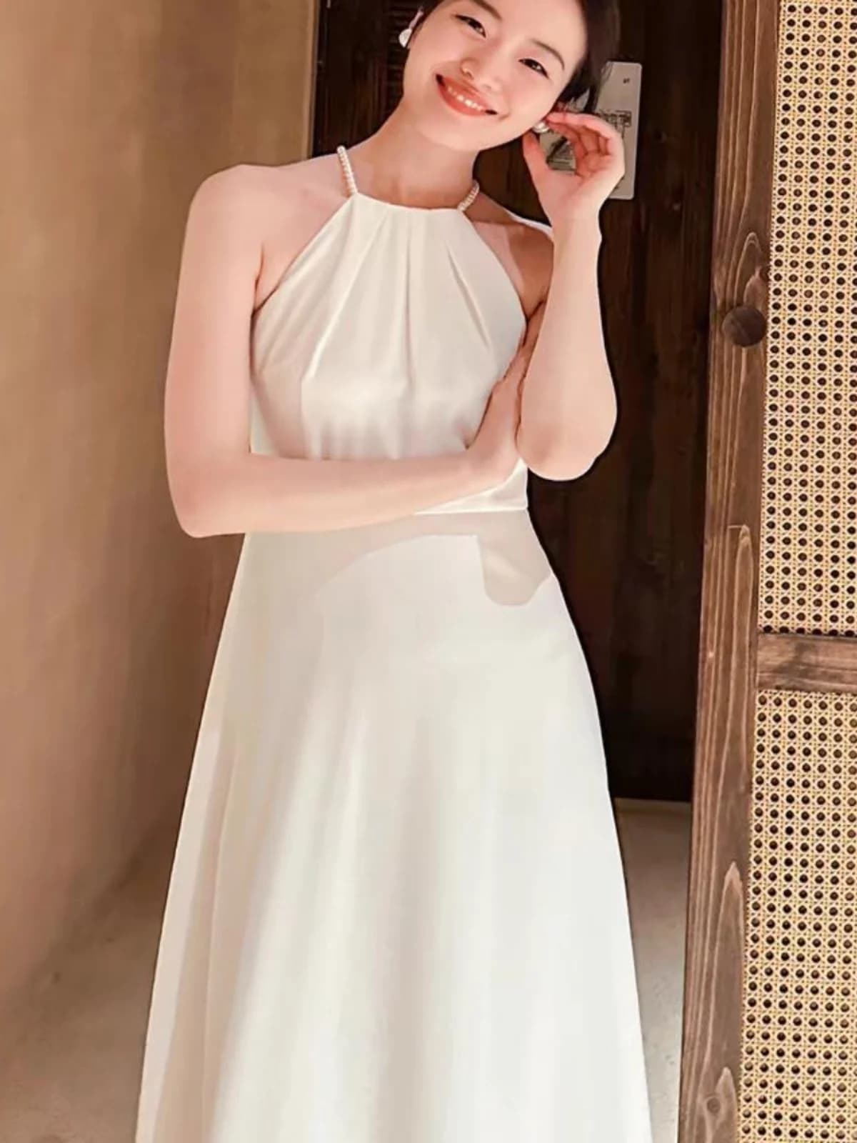 Abito da Sposa Vintage Lungo a Trapezio Neline Svel in Misto Poliestere per Cerimonia Nuziale e Uso Quotidiano