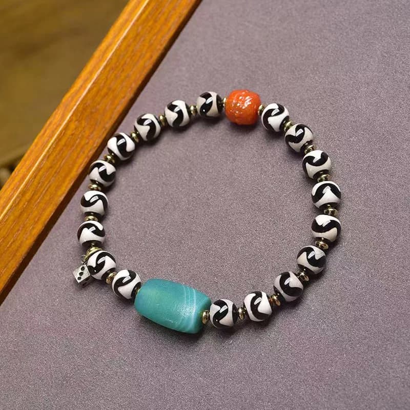 Perline di denti di tigre Leone a avvolgimento singolo Cinque pezzi di scritture Clip Bracciale in agata di loto gemelli Sardonyx