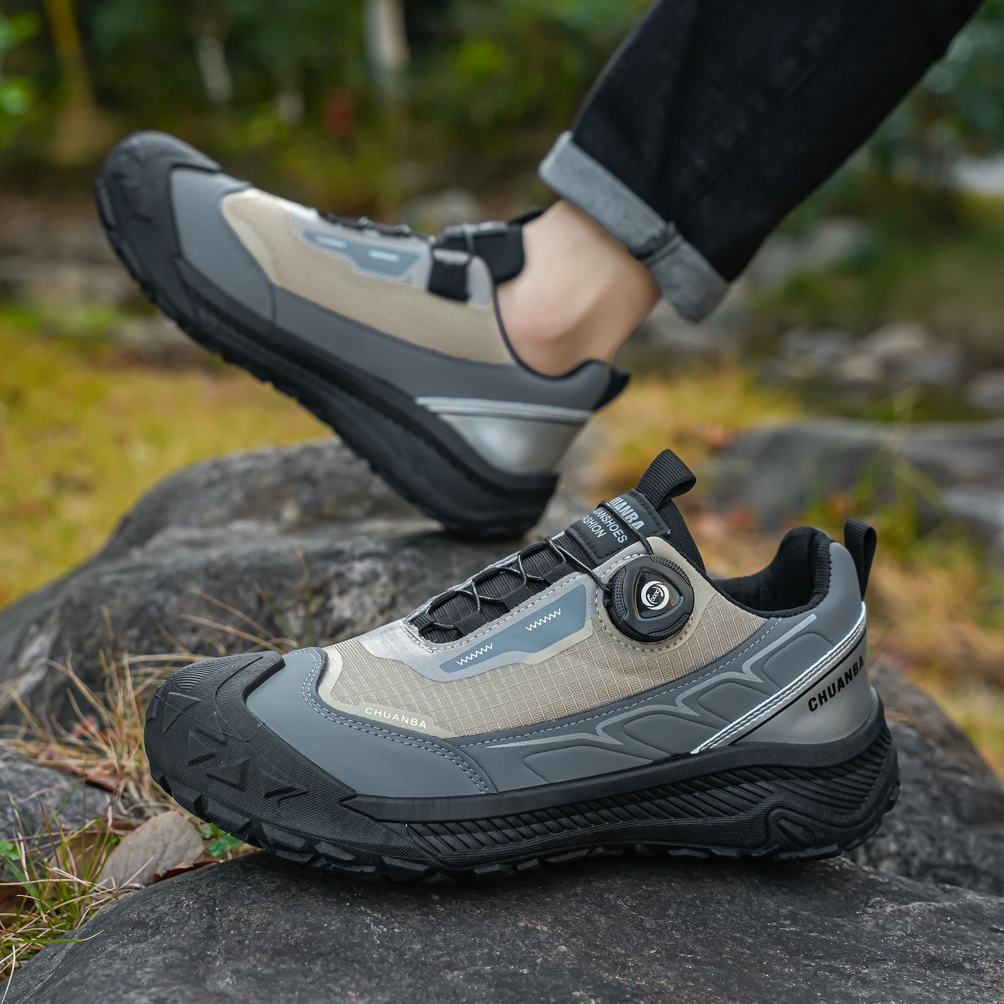 Men's Casual Shoes Running Shoes for Black Grey Kaki Size 39-48 PU Material with Canvas