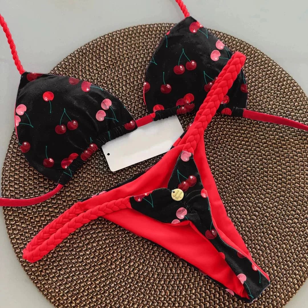 DEKA Sexy Green Floral Print Bikini Set Swimwear Women's Swimwear Braid Corda Patchwork Swimwear Push Up Swimwear