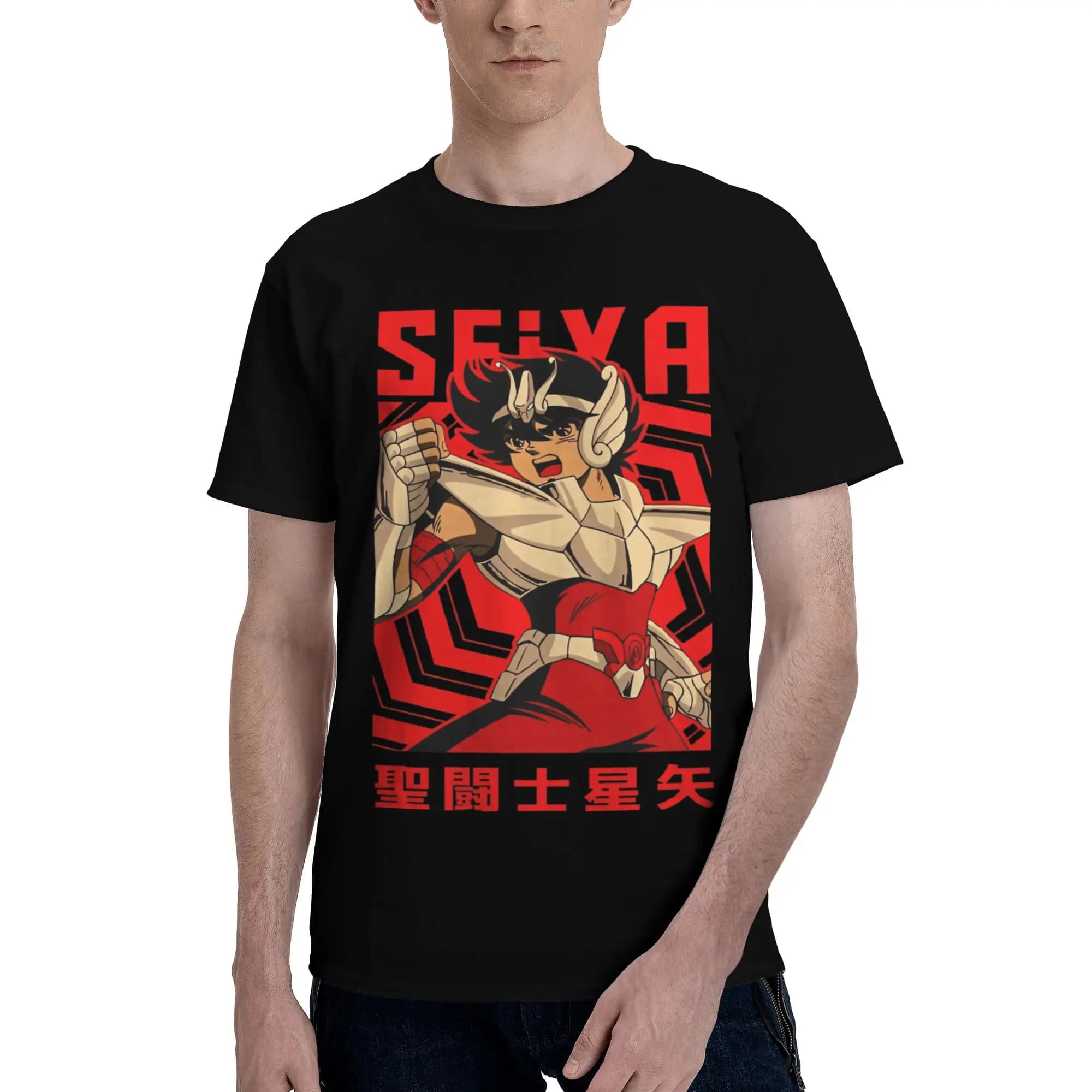 Bandai Vintage Anime Design Men T-Shirt Clothes Saint Seiya Fashion Tee Shirt Short Sleeve fugees Cotton