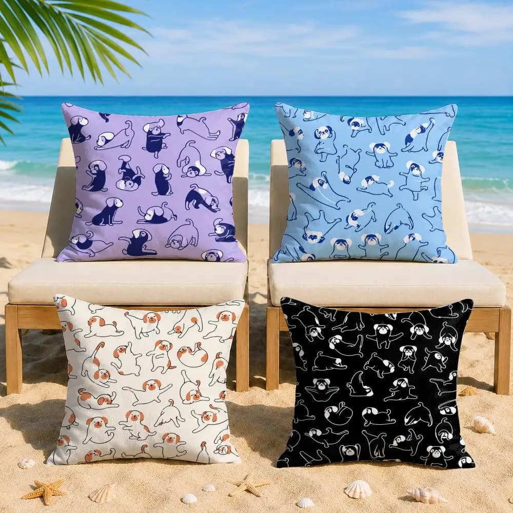 Puppy Sketches Cushion Cover Short Plush Soft Double-Sided Printing Pillow Case Cozy Sofa Bedroom Home Decor Gift