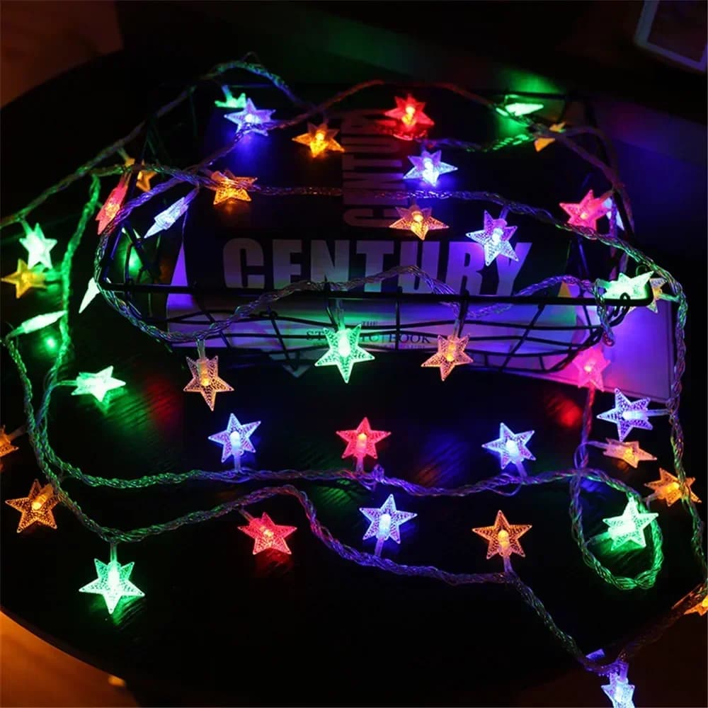 Luci a Corda LED a Forma di Stella, Alimentate a Batteria, per Camera da Letto, Soggiorno, Feste, Matrimoni, Decorazioni Natalizie