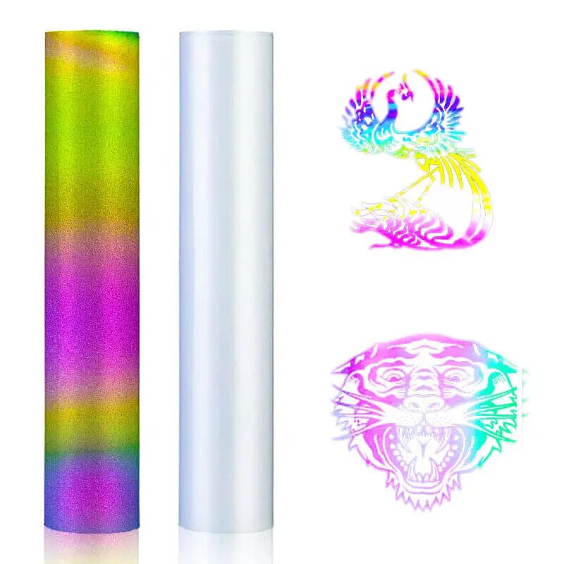 Vinile Termotrasferibile Riflettente Arcobaleno/Grigio HTV per T-shirt, Abbigliamento, Cappelli, Borse, Artigianato, Pellicola per Taglio a Caldo, Rotolo PU Fai-da-Te