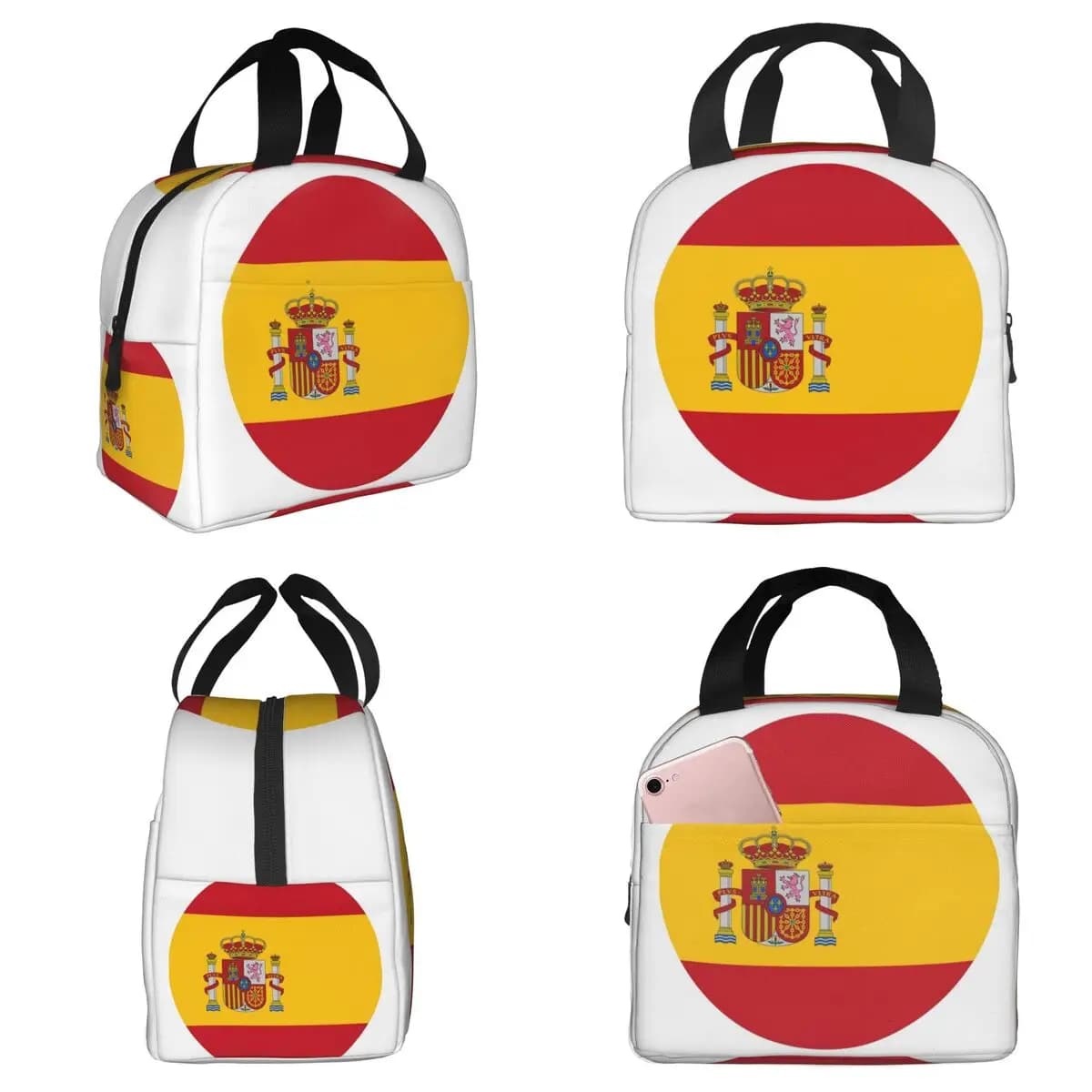 Spain Spanish Flag Round Insulated Lunch Bag for Women Office Cooler Thermal Food Box Tote Leakproof Lunch Boxes Container