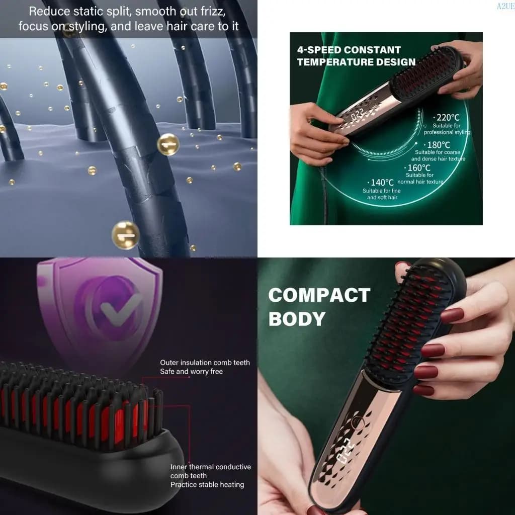 A2UE Wireless Hair Painer Restenza Spazzolatura rapida Riscaltazione Spazzole Multifunzionale Pbi pettini caldi