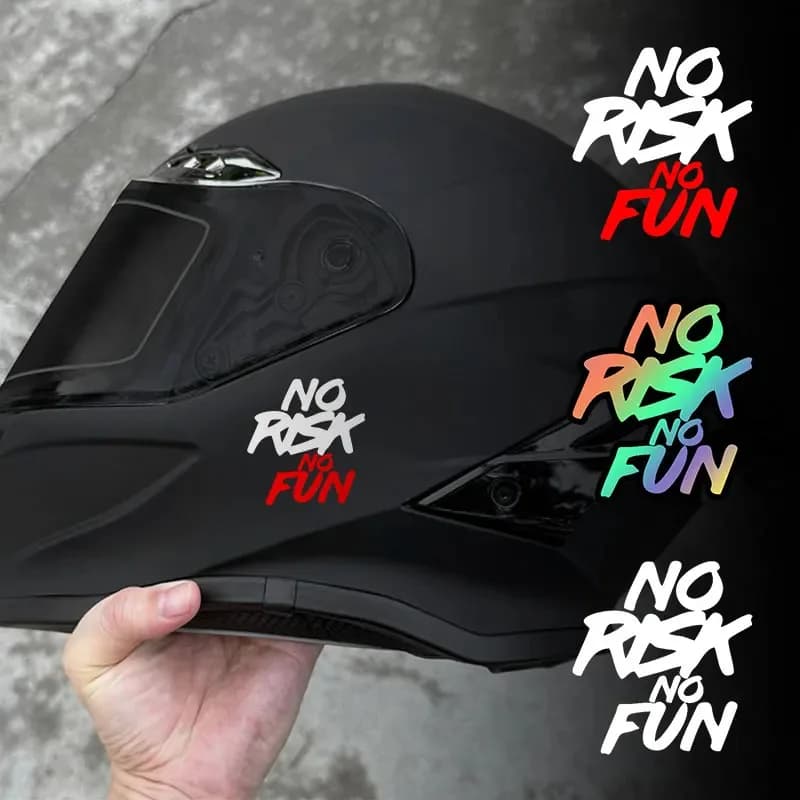 NO RISK NO FUN Vinyl Sticker Waterproof Fit Motorcycle Helmet Fuel Tank E-Scooter Road Bike 2PC