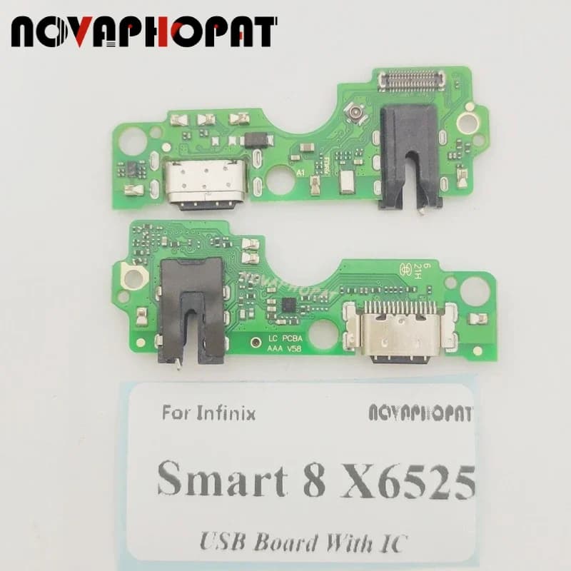 For Infinix Smart 8 X6525 USB Dock Spine Charger Headphones Audio Jack Microphone Charging Card With IC