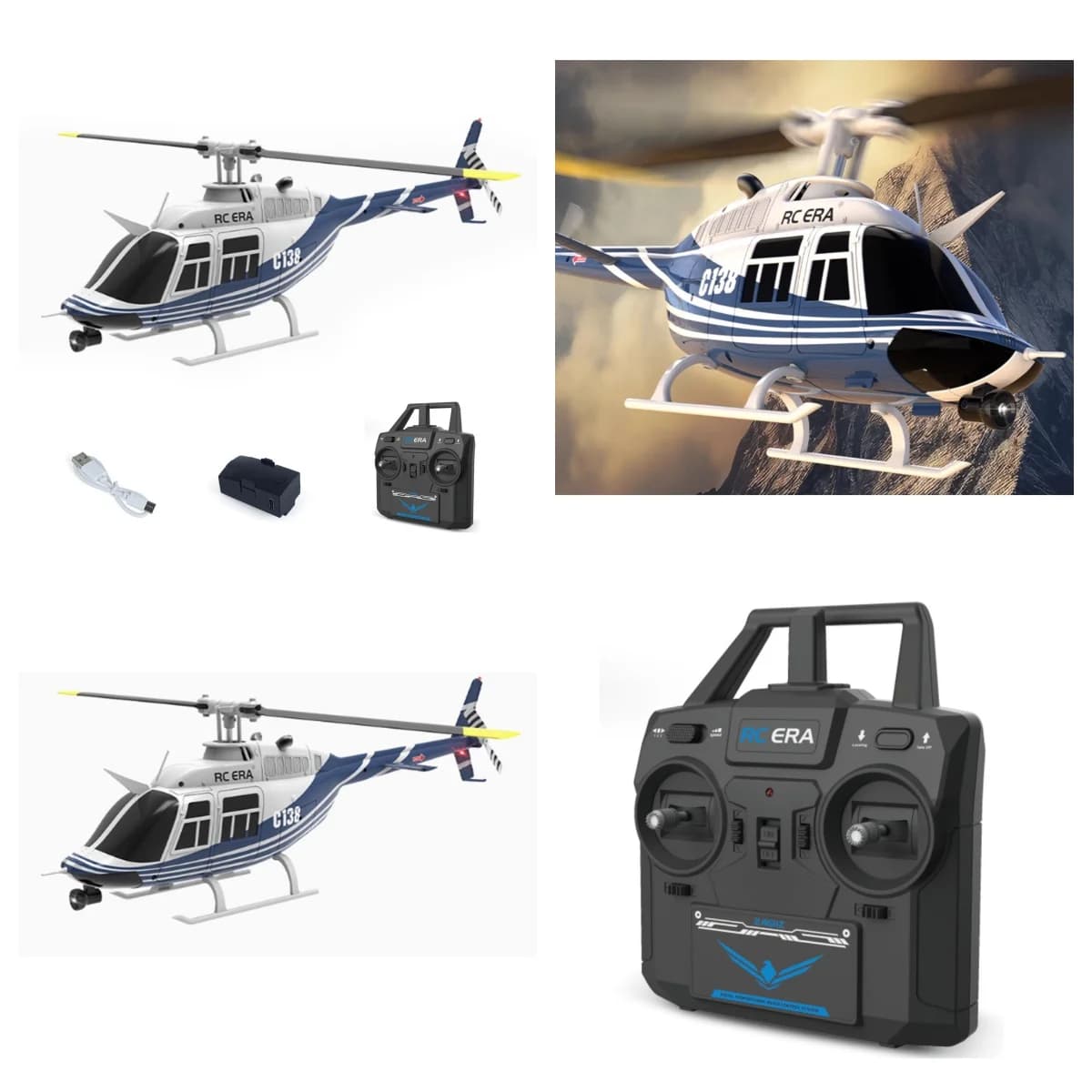 1/33 C138 RC Simulazione Bell206 Elicottero 6CH Radiocomando Stunt Aereo 6 Assi Giroscopio Batteria Modello Giocattolo Adulti