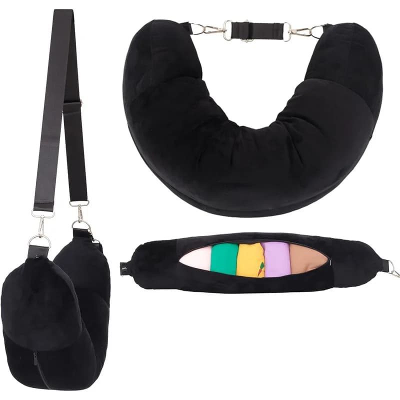 2 in 1 Convertible Travel Neck Pillow Storage Bag, Multifunctional U-Shaped Neck Support Pillow Can Be Used As Crossbody Bag Por
