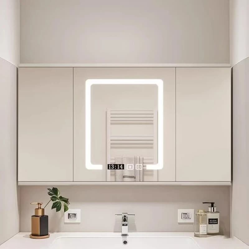 Armadietto a specchio intelligente in stile crema francese Moderno portaoggetti in legno massello Trucco Luce a LED Mobili da bagno Mueble Bajo Lavabo FYMC