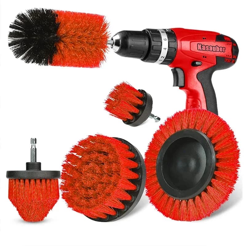 3 pezzi/5 pezzi spazzola per trapano elettrico kit spazzola per trapano strumenti di pulizia rotondi in plastica rossa per tappeti in vetro pneumatici per auto spazzole in nylon