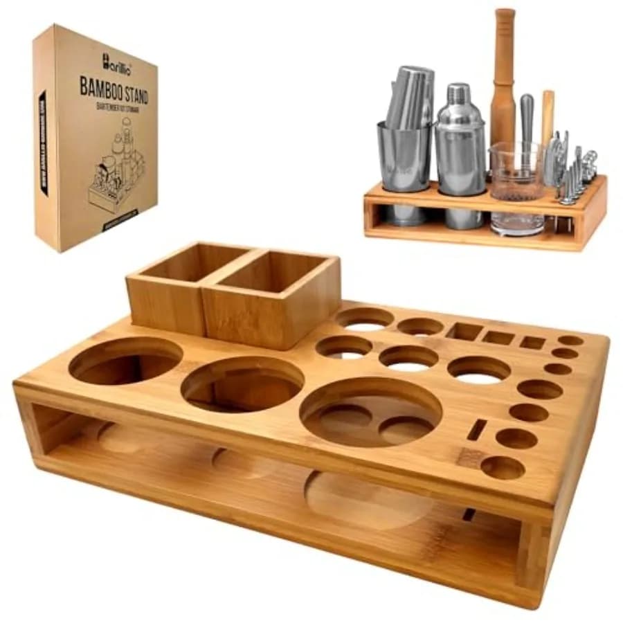 Bamboo Stand for Bartender Kit Storage Bar Tools are Not Included Cocktail Shaker Set Wood Holder Perfect Match with Complete B