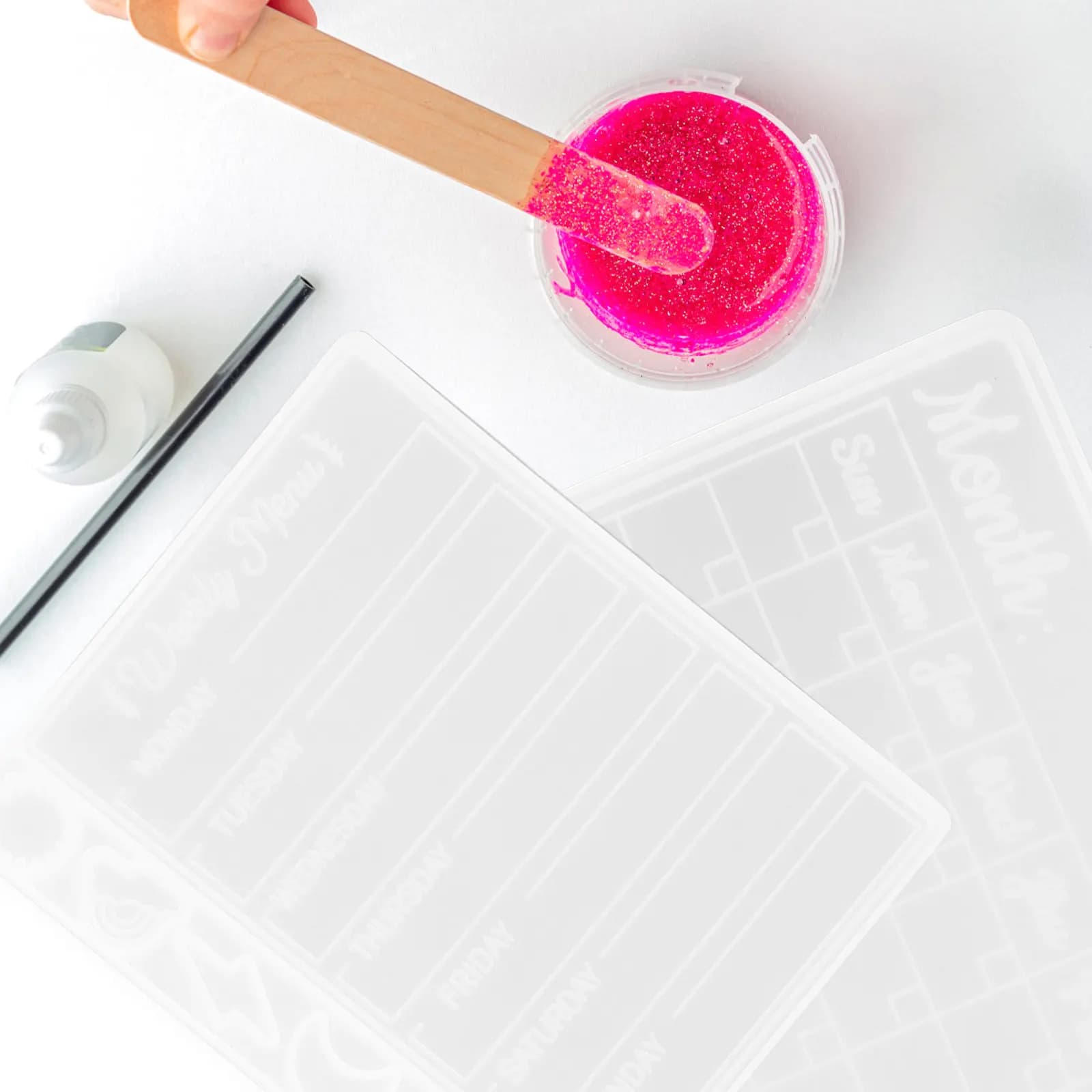 2 Pezzi Stampo in Silicone Fai-da-te per Calendario, Riutilizzabile per Pannelli Planner Settimanali, Mensili, Giornalieri, per Resina Epossidica e Colla a Goccia, per Creazioni Artigianali