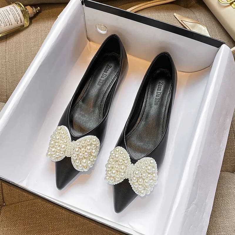 Nuove scarpe da donna Scarpe basse Eleganti scarpe da barca casual con fiocco di perle Mocassini slip-on da ragazza