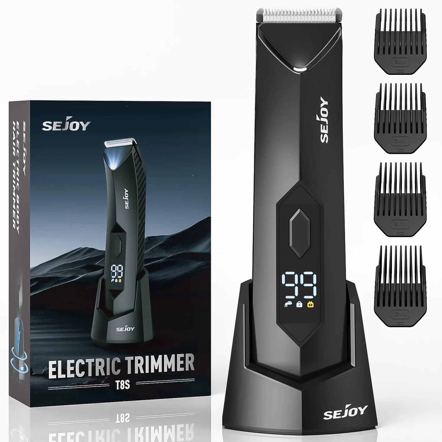 Sejoy Electric Razor for Body and Man Inguine, Waterproof Ceramic Blade with LED Display, Clipper for Wet Use and Dry