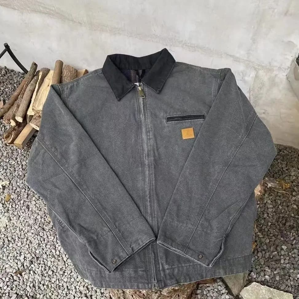 J97 Detroit Giacca in Denim Vintage Americana Lavata, Giacca in Tela Stile Workwear