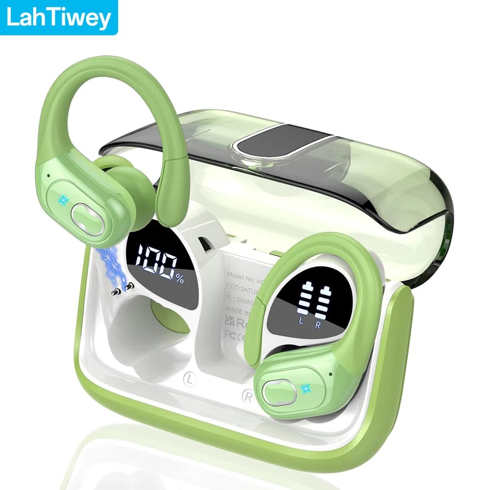 Cuffie Bluetooth Auricolari wireless 75 ore di riproduzione con custodia di ricarica LED Auricolari sportivi con gancio per l'orecchio Bassi profondi IP7 Impermeabile