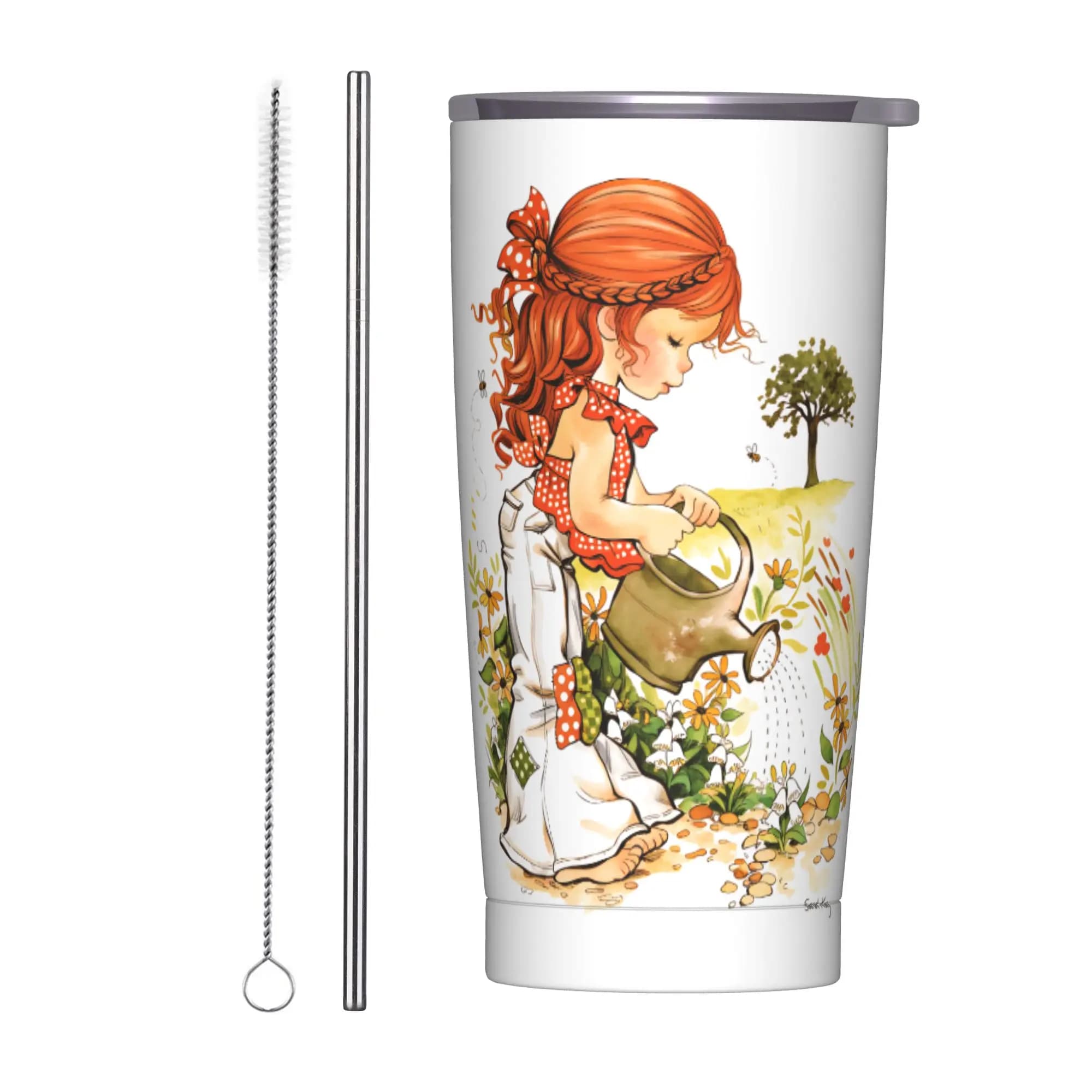 Tazza Termica Art Sarah Kay Swing Girl, Bottiglia per Bevande Fredde, Borraccia Termica in Acciaio Inox, Tazza da Campeggio Stampata