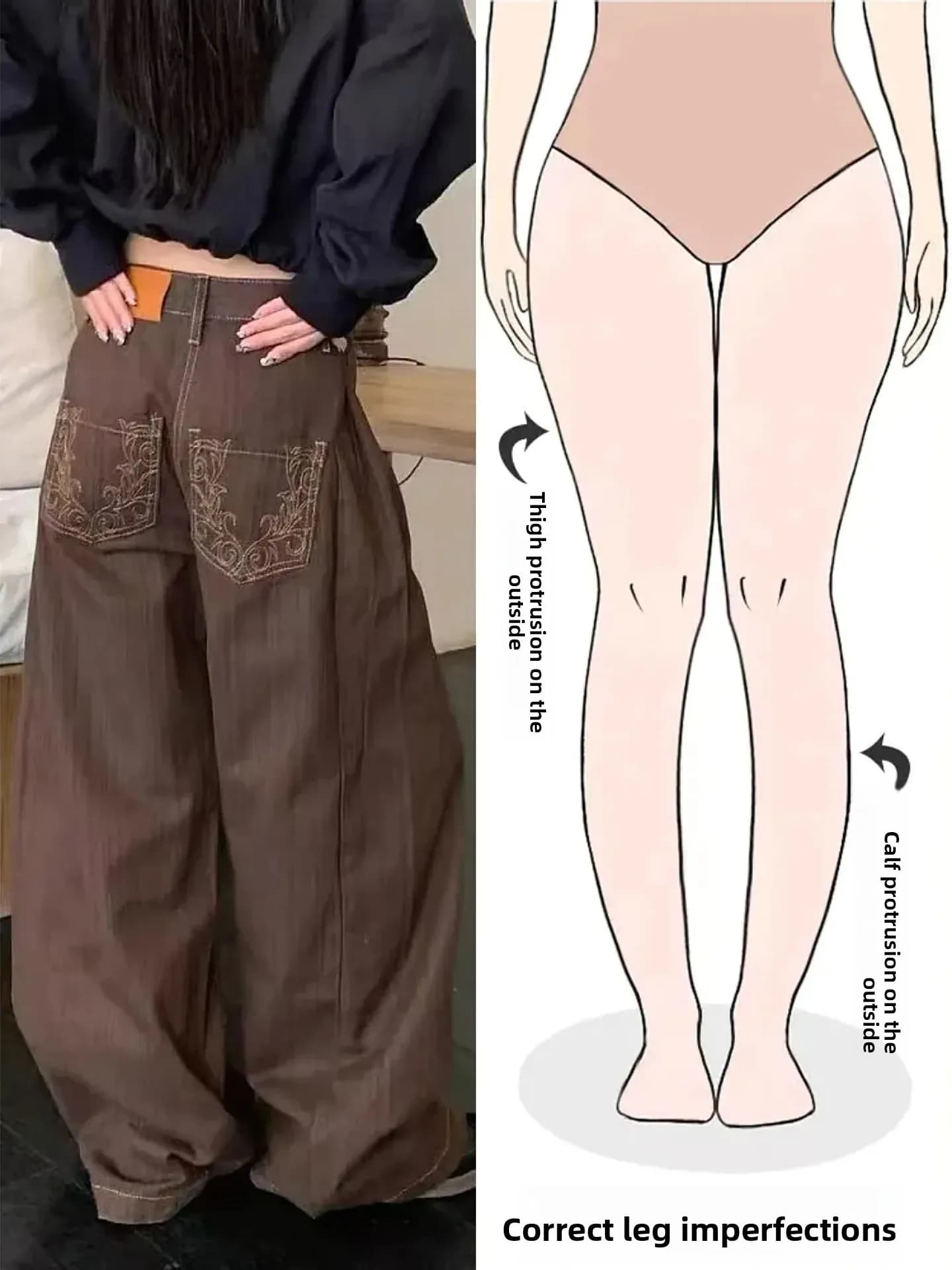 Retro American Embroidered Loose Women's Jeans High Street Style Pear Body Shape Wide Leg Pants Casual mid High Waist