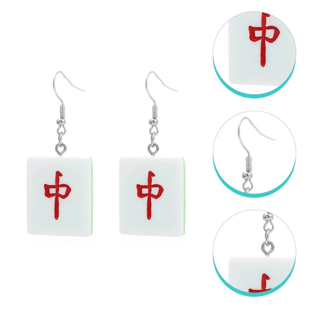 1 paio di orecchini Mahjong da donna in resina, pendenti creativi con design a piastrelle cinesi, leggeri ed eleganti, regalo per San Valentino
