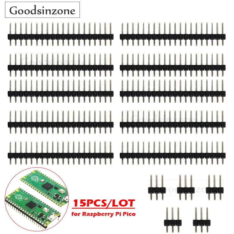 15-piece pin header set for Raspberry Pi Pico - 2.54 mm male headers (20 pin + 3 pin) - 5 complete kits