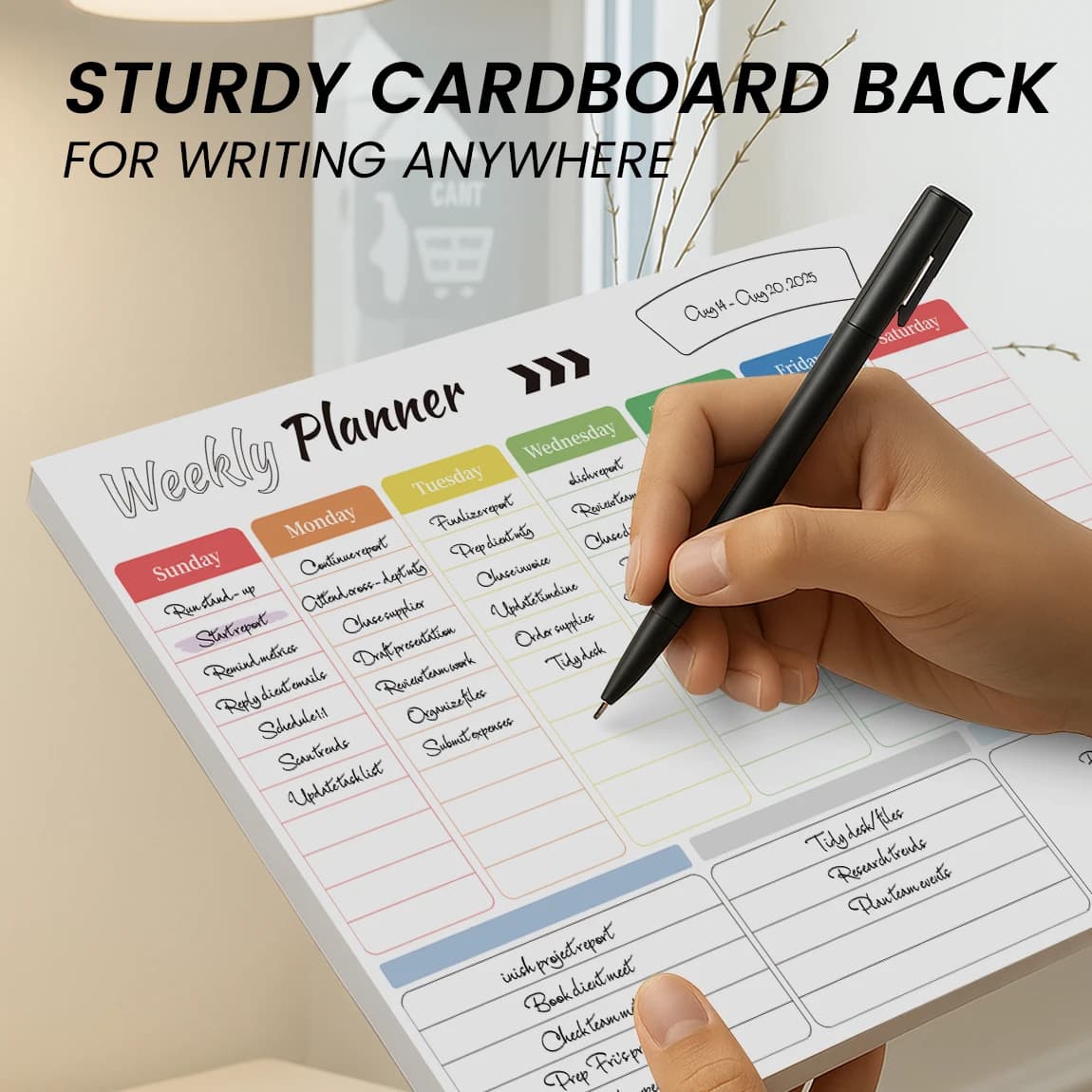 Weekly Planner Notepad 11X8.27 Inch, 52 Tear-Off Pages, Thick 100Gsm Paper Desk Pad with Cardboard Back